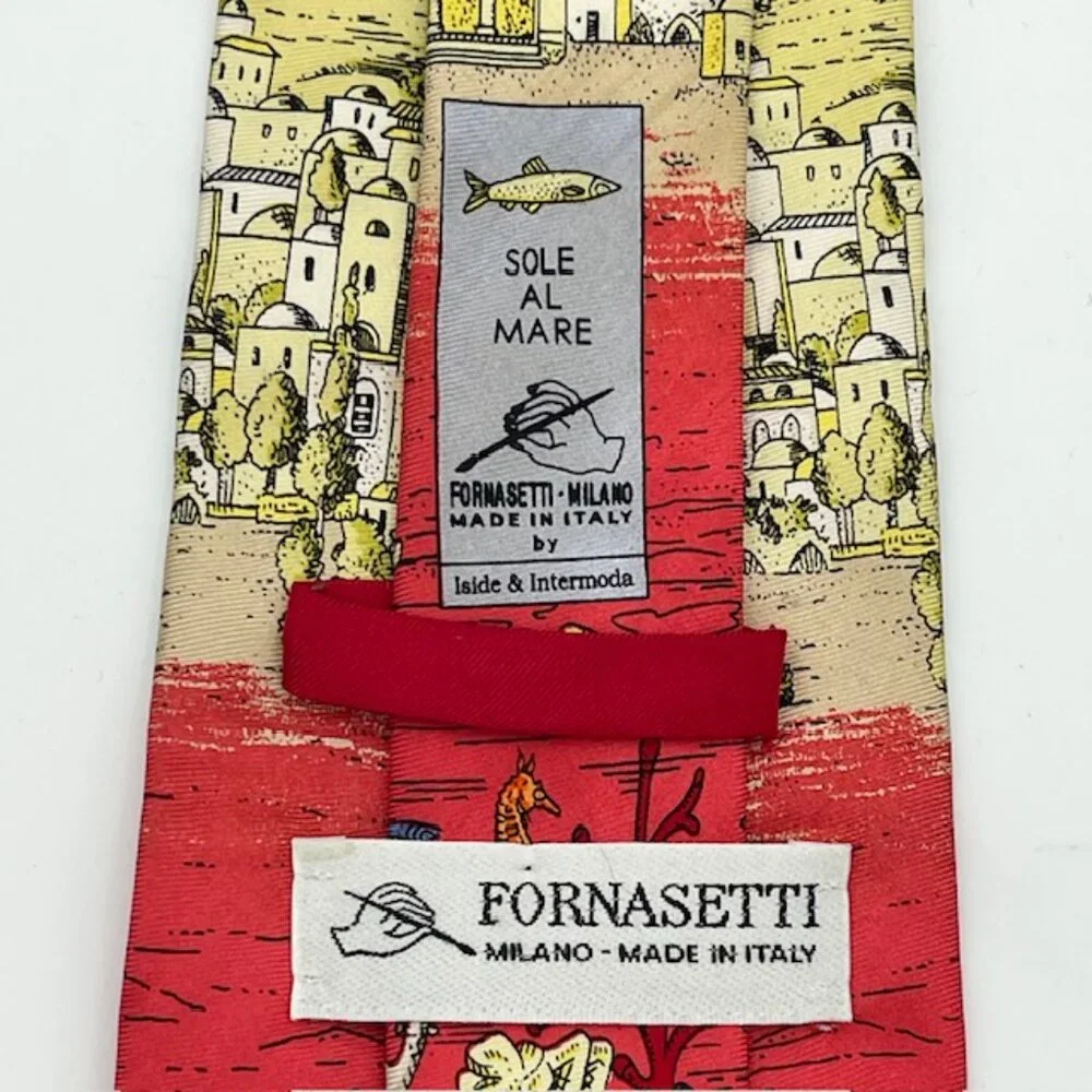 Fornasetti Milano 'Sole Al Mare' 100% Silk Italy Surreal Fish Coral Art RARE
